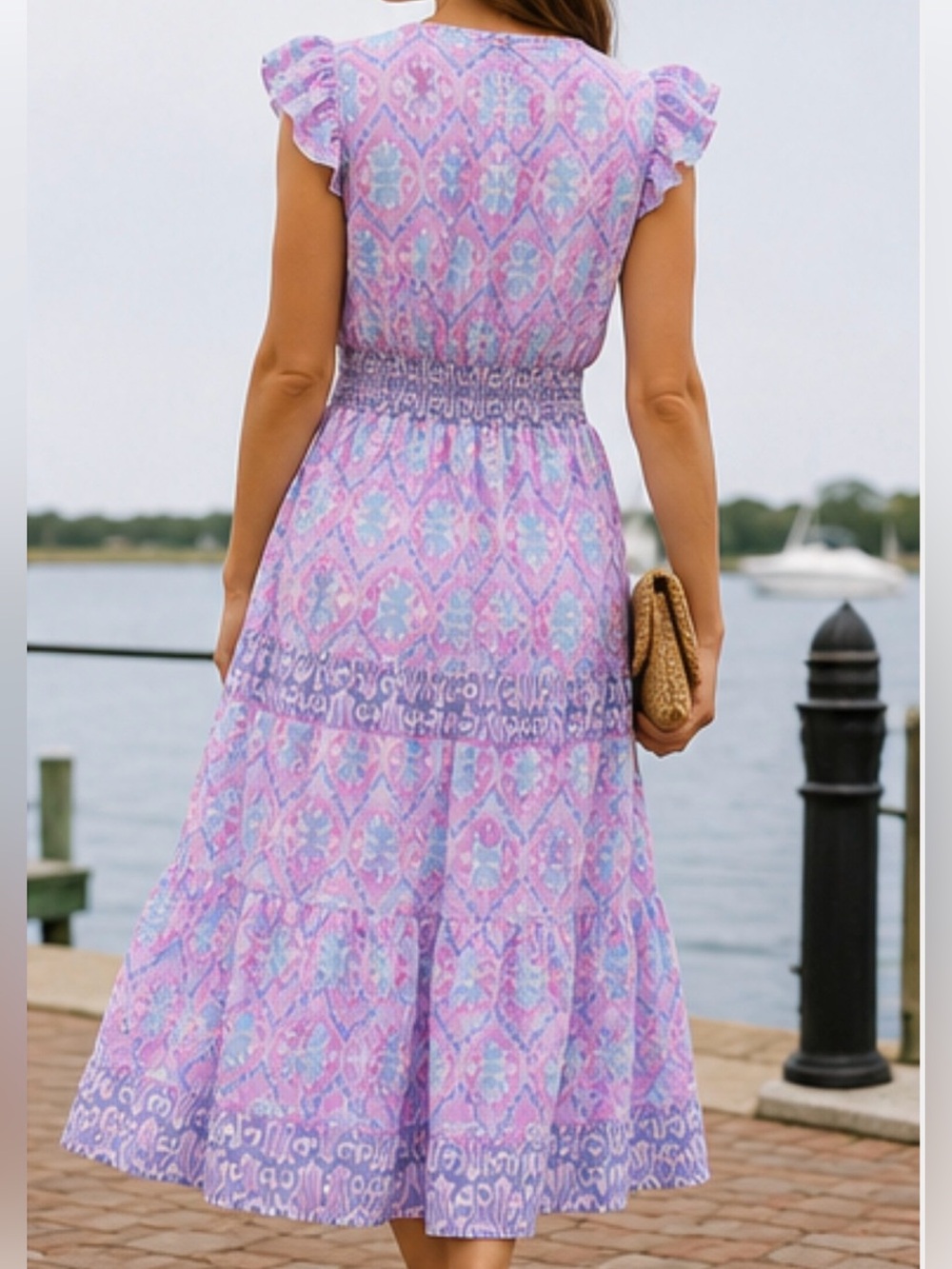 NWT Nanette Lepore Flutter Sleeve Tassel Midi Dress - Picture 2 of 7